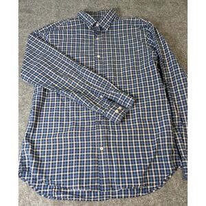 Banana Republic Men's L Soft Wash Tailored Slim Fit Shirt Blue Plaid Long Sleeve